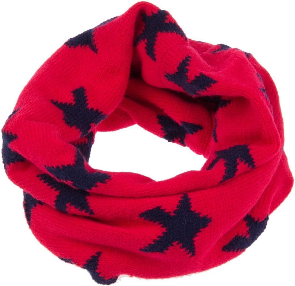 Dimore Kid's Infinity Neck Warmer in Soft Fashionable Star Prints Scarves for the Winter Gift (Red)