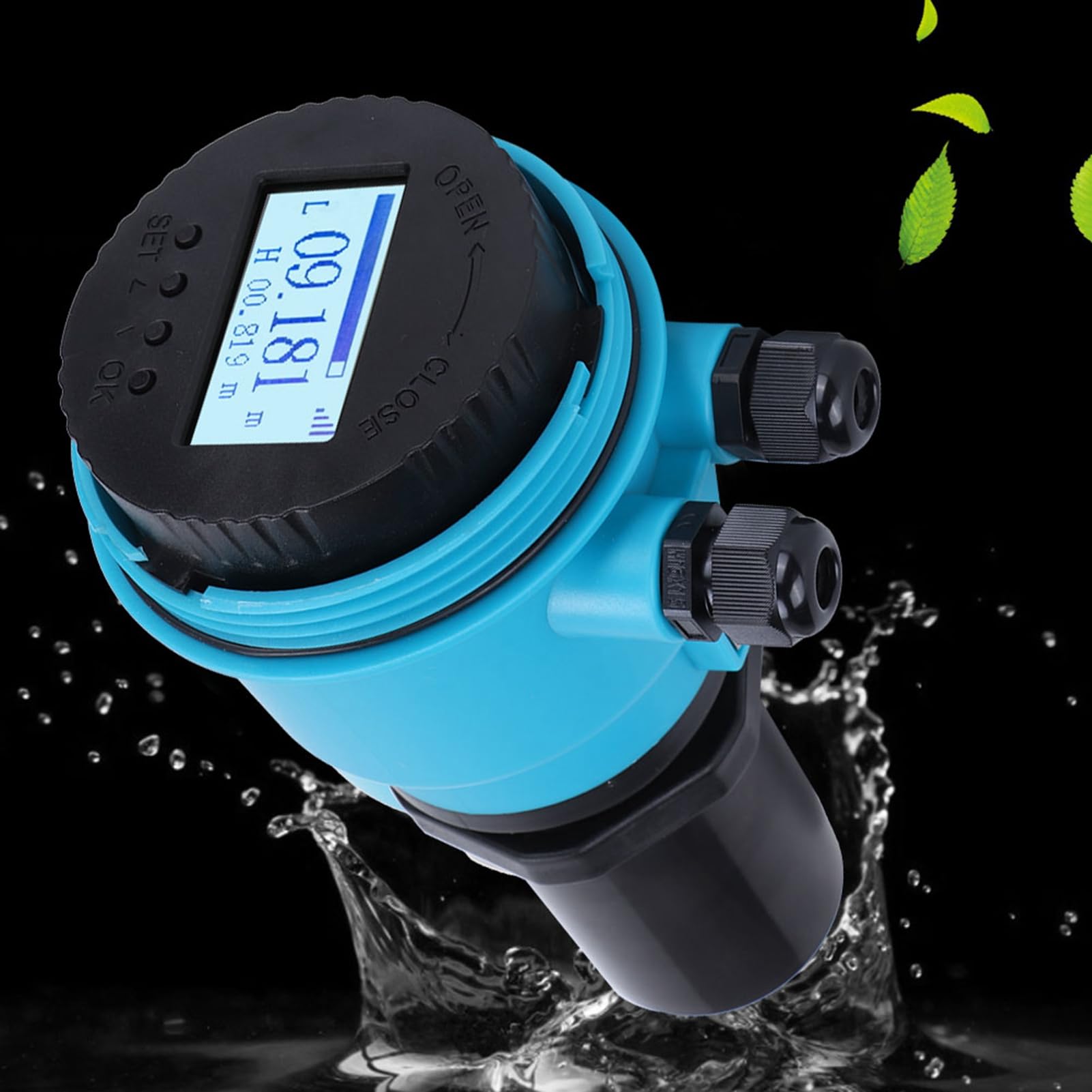 Medidor de nivel ultrasónico digital Pantalla LED integrada 4 20MA Salida analógica DC24V Implejo de agua ABS para tratamiento de aguas residuales Minería de electricidad (0~10 metros)