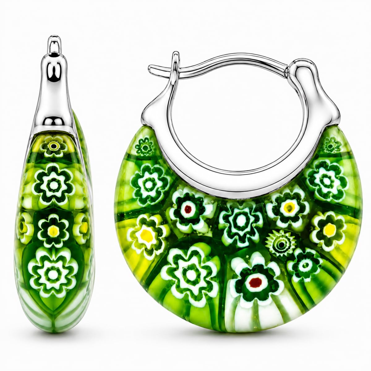 Shop LC Murano Style Millefiori Glass Hoop Earrings for Women