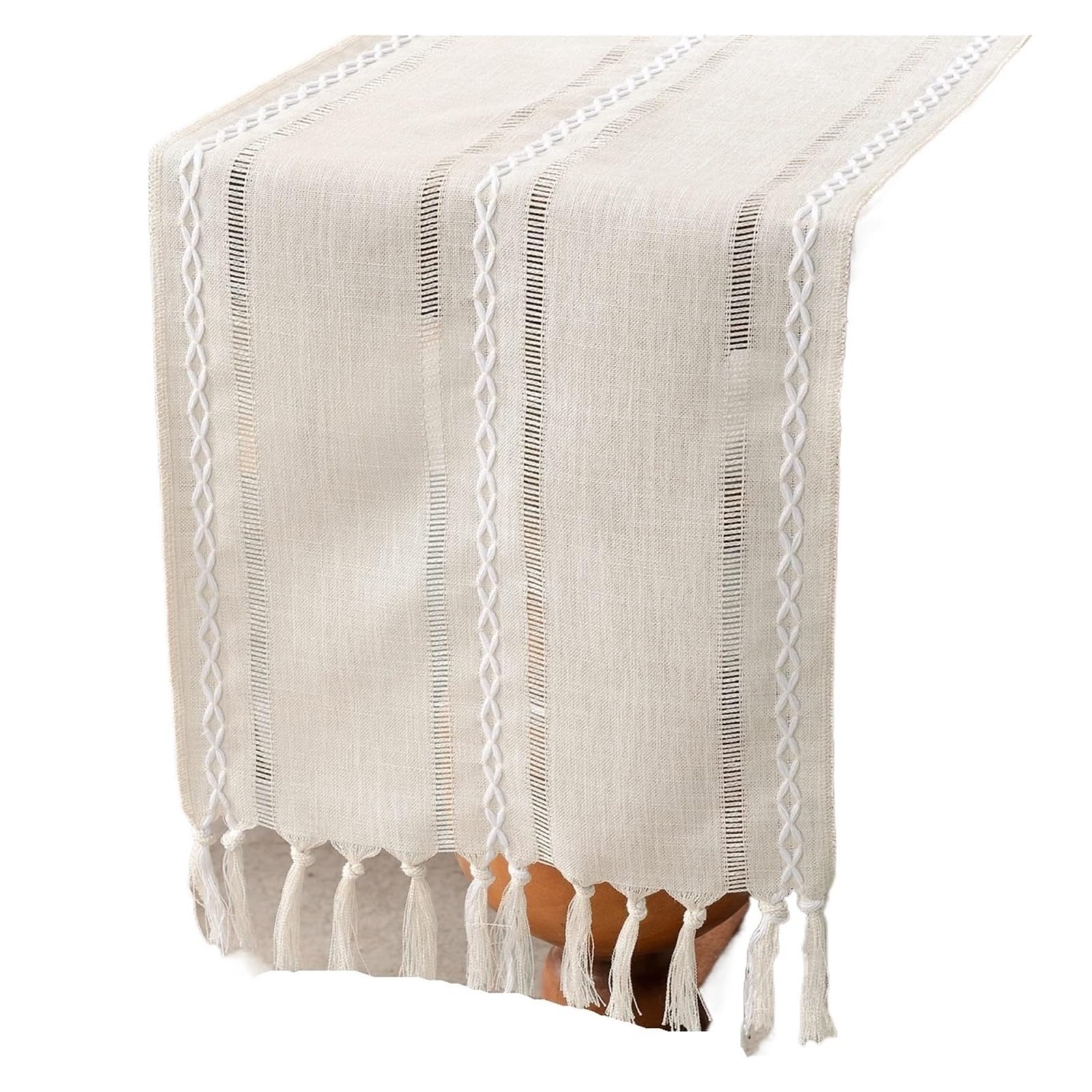 Linen Table Runner Farmhouse Rustic Runners With Tassels For Dining Kitchen Coffee Party Dresser Decoration For Home Party Decor(Beige,33x183cm)