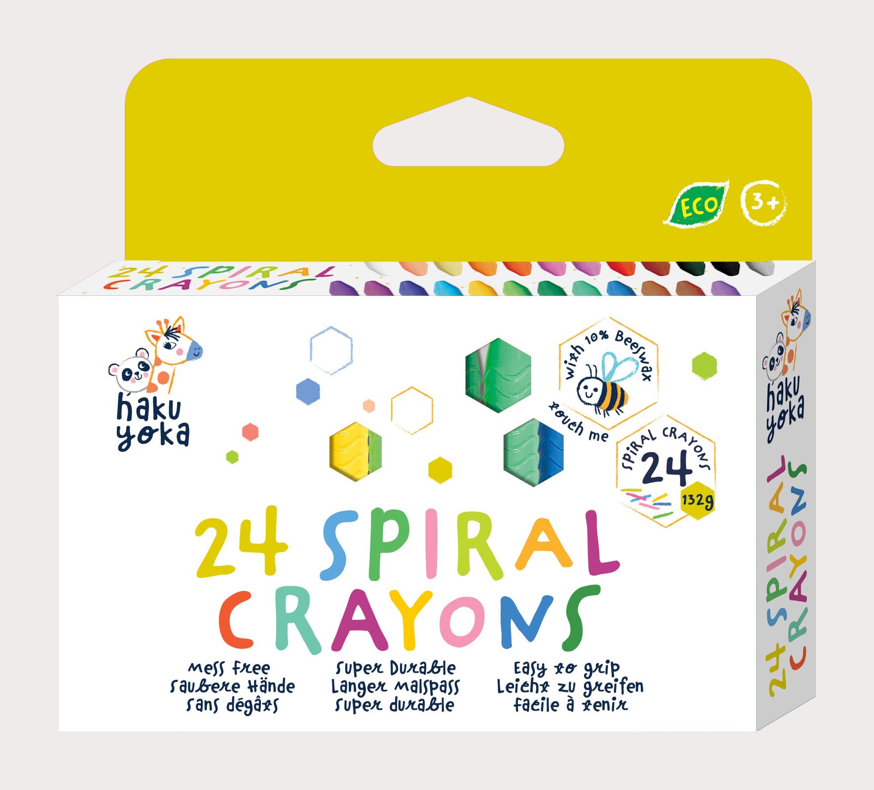 Haku Yoka Spiral Crayons, 24 Colours, Mess Free, Super Durable and Easy to Grip Crayons for Ages 2 years+, Natural Beeswax & Organic Mineral Coloured Crayon