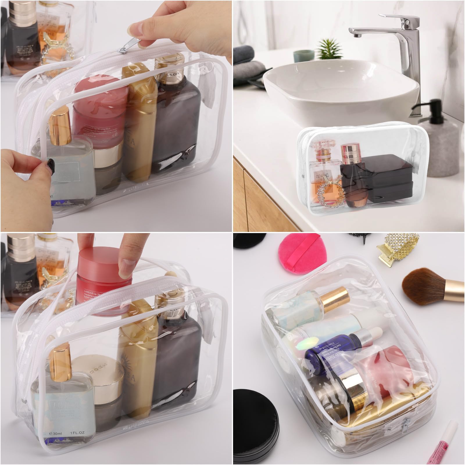Tbestmax Lot de 20 Trousses de Maquillage Transparentes et étanches pour Voyage, 19,1 x 12,2 x 5,8 cm