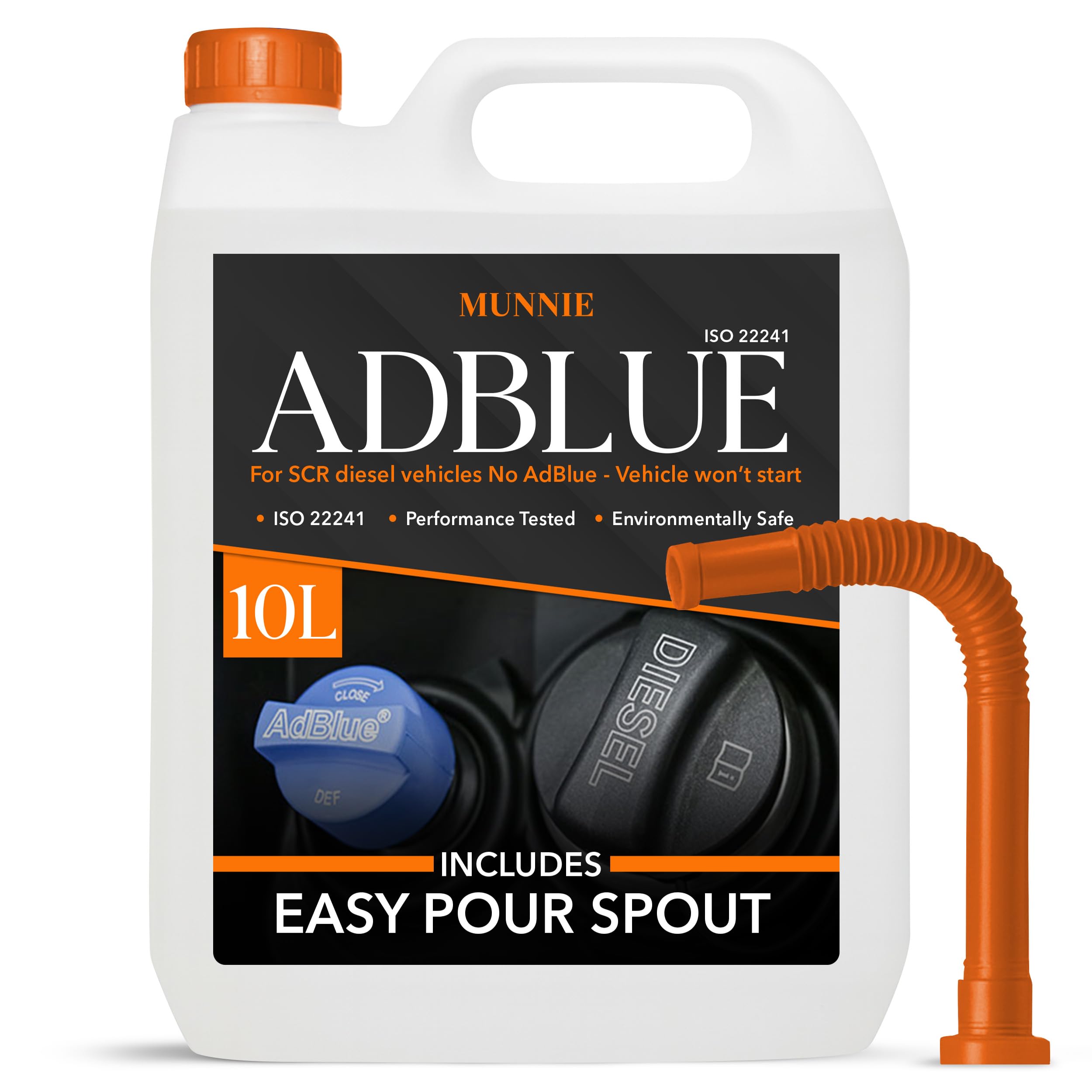 Munnie AdBlue 10 Litres with Nozzle – Premium Diesel Exhaust Fluid Additive for Cars, Vans & Trucks – Ad Blue Liquid for Diesel Engines ISO 22241 Compliant DEF for Emission Control & Cleaner Driving