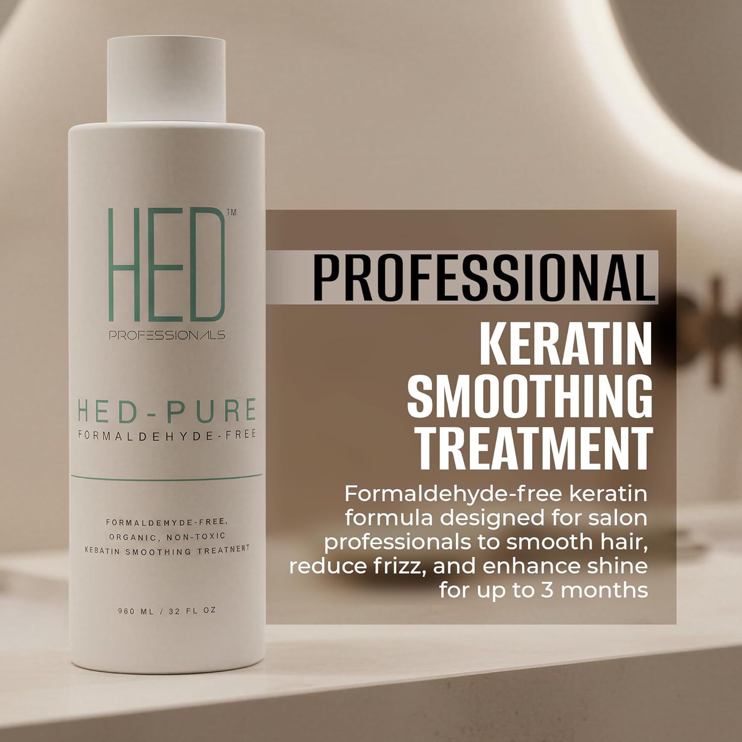 HED Pure Keratin Smoothing Treatment for Hair Care and Frizz Control, Formaldehyde-Free Vegan Formula, At Home or Salon Use Treatment for Soft Manageable Texture, 32 Fl Oz Bottle