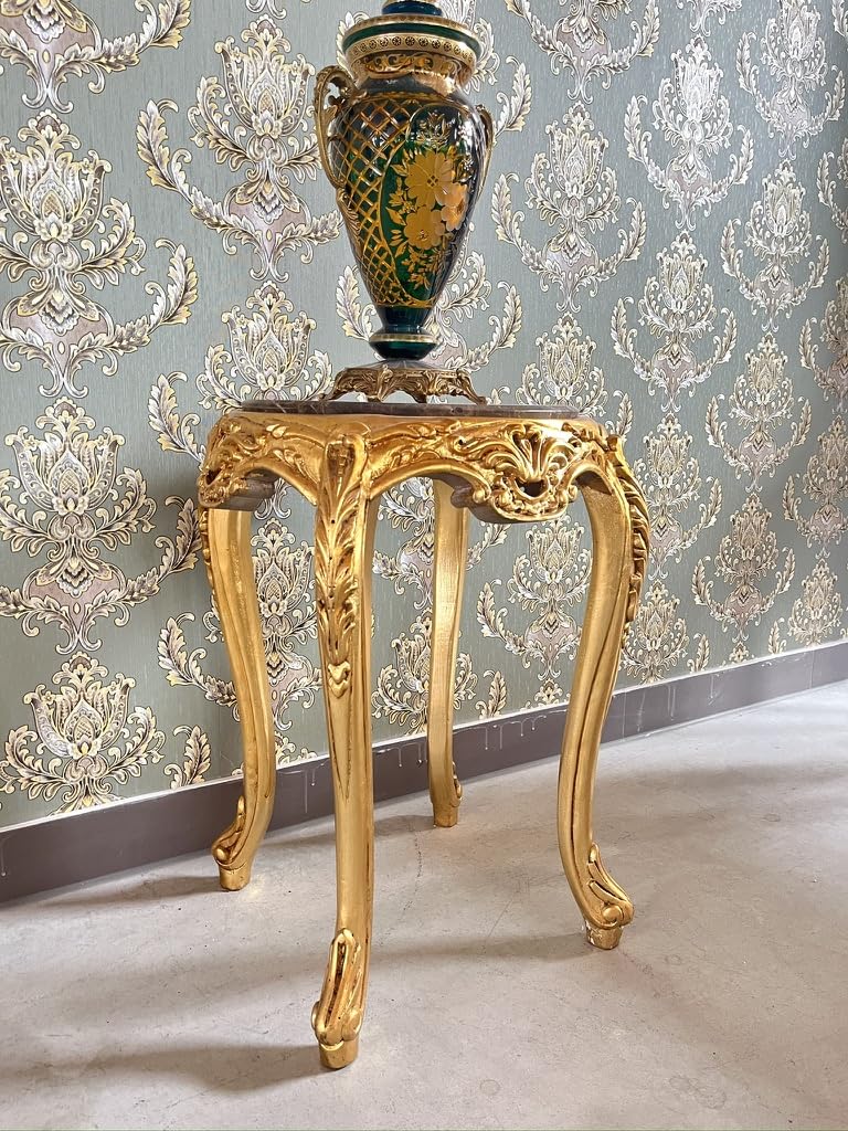 CasAmin Home & Living Tavolino rotondo in stile antico francese con piano in marmo marrone finitura oro per interni