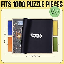 Puzzle Ready Puzzle Board - 24 x 30, Natural Wood, Fits 1000 Pieces - Puzzle Table with Drawers & Cover with Lazy Susan Base & Colorful Sorting Trays - Portable Jigsaw Organizer