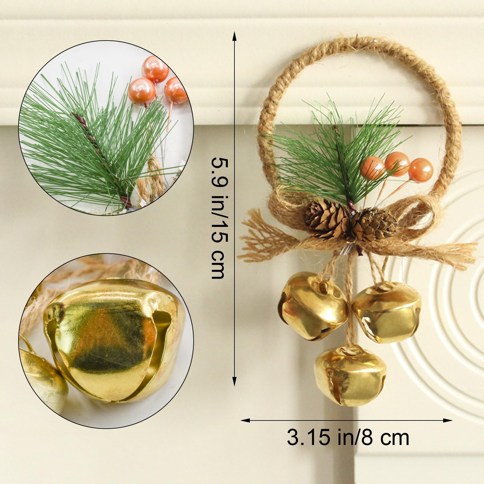 MrMrKura Jingle Bells Christmas Tree Decorations Outdoor Indoor, Set of 4 Christmas Ornaments Ball Craft Bells Gifts for Home/Holiday Party