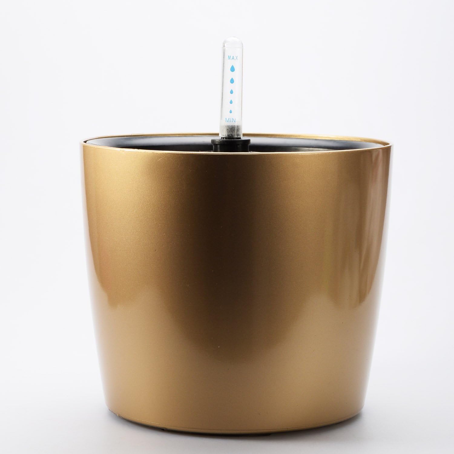 7-Inch Self Watering Planter Water Storage Flower Pot + Water Detector for Home Balcony Garden Decor (Square/Gold)