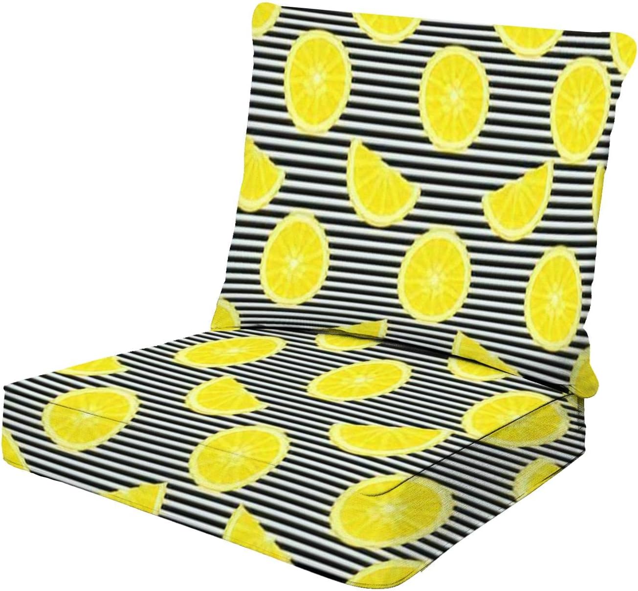 KSYGYFRUDE Outdoor Deep Seat Cushion Set Back Cushion Seamless Stripes Lemon Slices