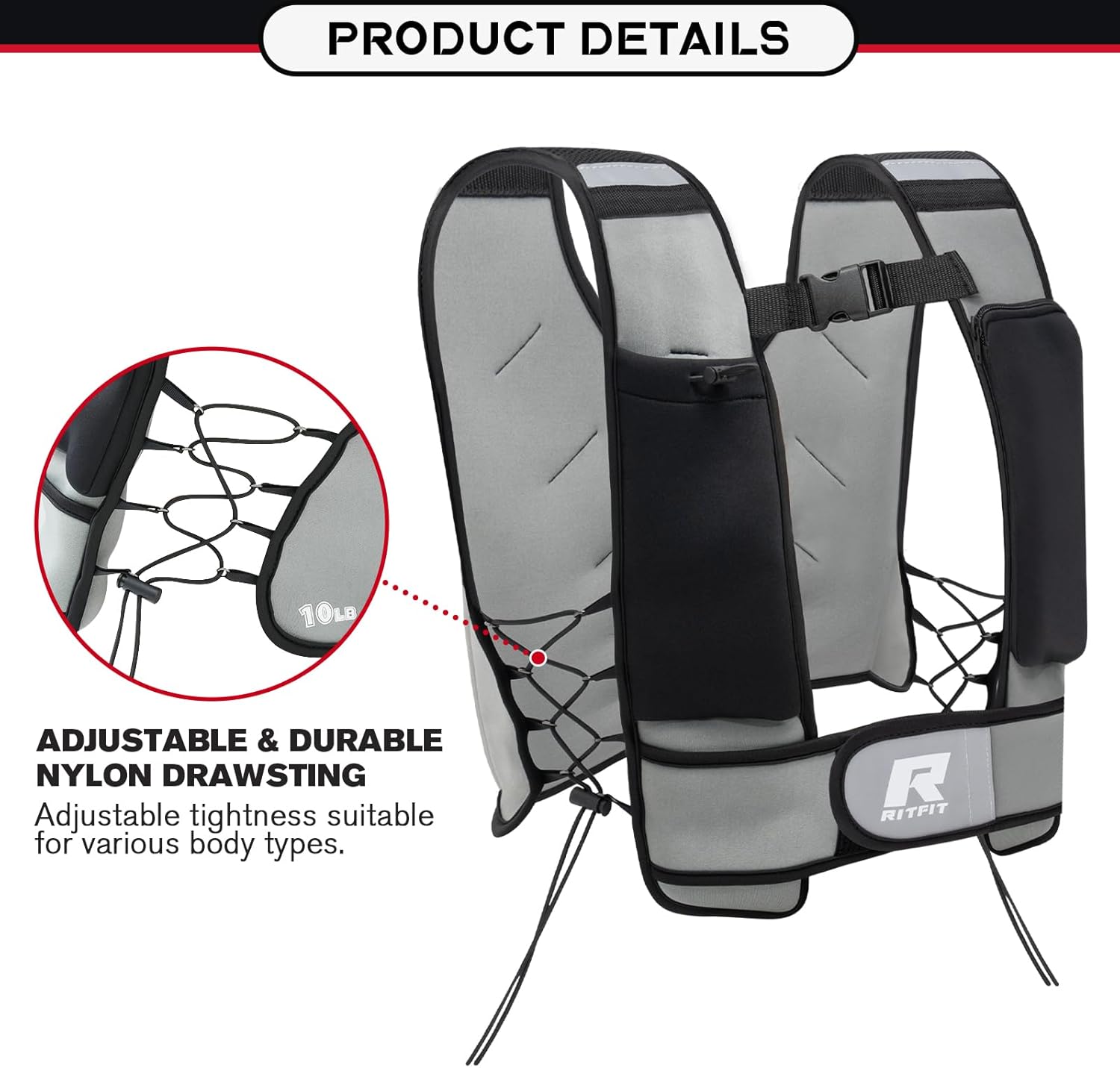 RitFit Weighted Vest, 4lb/8lb/10lb/12lb/15lb/20lb Weight Vest with Reflective Stripes, Weight Vest Adjustable for Women and Men Workout, Strength Training, Running, Fitness, Jogging, Walking