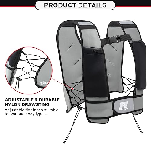 Miniatura 5 de RitFit Chaleco con Peso, 4 libras8 libras10 libras12 libras15 libras20 libras Chaleco de Peso con Rayas Reflectantes, Chaleco de Peso Ajustable para