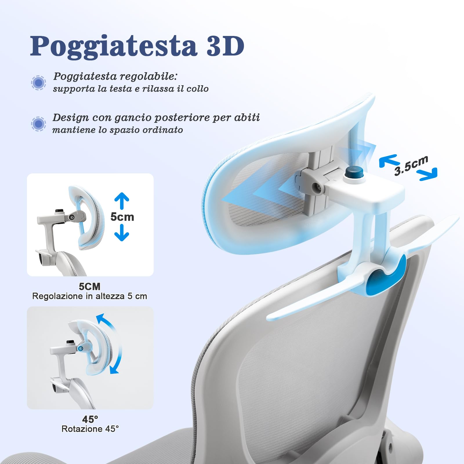 Magic Life Sedia da Ufficio Ergonomica con Schienale a Rete, Supporto Lombare Regolabile, Braccioli e Altezza Regolabili per Home Office (R5-W)