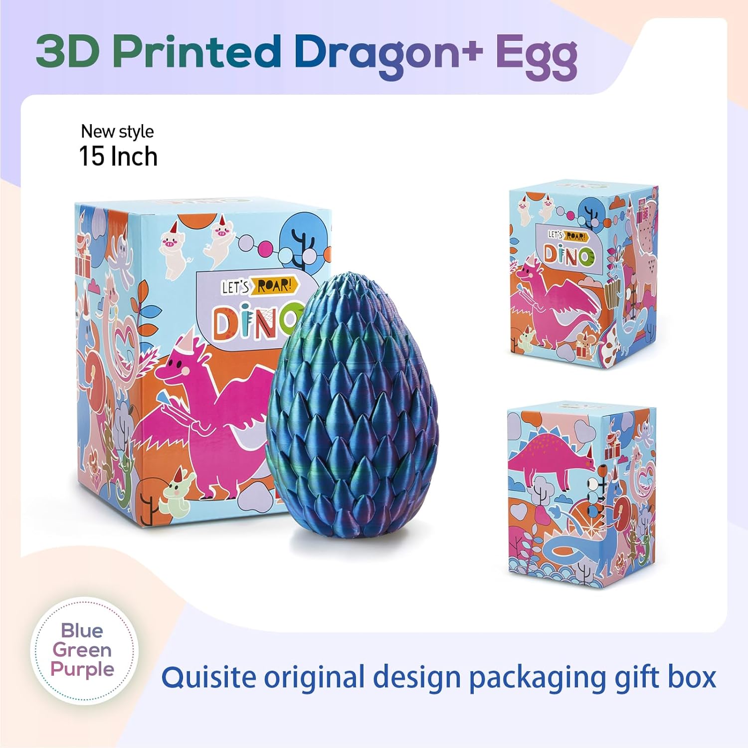 15''3D Printed Dragon Egg,Prefilled Easter Eggs Basket Stuffers,Stuffed Egg Hunt Fillers with Easter Toys,Dragon Eggs with Dragon Inside,Surprise Dragon Egg Toy for 5-7 4-6 8-12 Year Old Boys Kid Girl