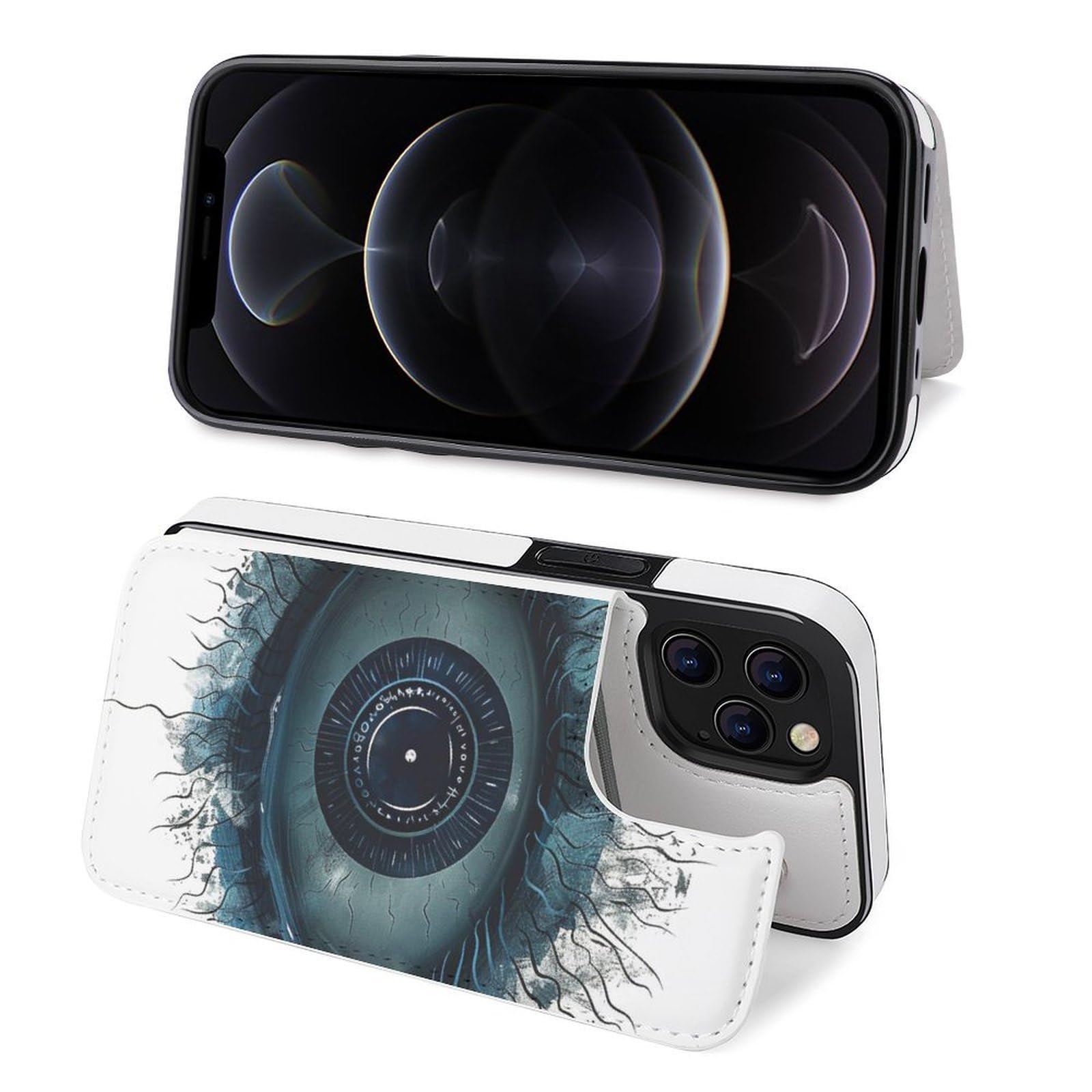 Fundas tipo cartera para iPhone 12 Pro Max, diseño de mal de ojo, funda de piel con ranuras para tarjetas