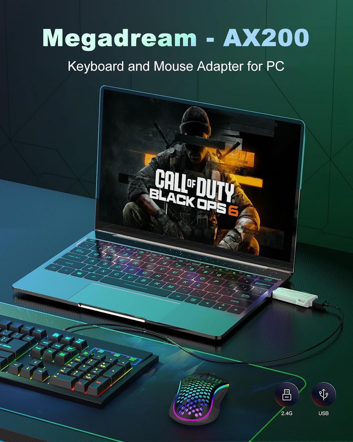 Megadream AX200 Adattatore per tastiera e mouse, convertitore ad alte prestazioni per giocare a FPS, COD, R6, The Finals, mappatura della flessione
