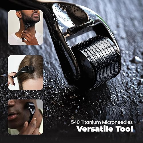 Miniatura 2 de ROSELYNBOUTIQUE Rodillo Derma para barba, cabello, piel facial, cara, 540 microagujas de titanio - Instrumento de belleza para uso en casa - Regalo