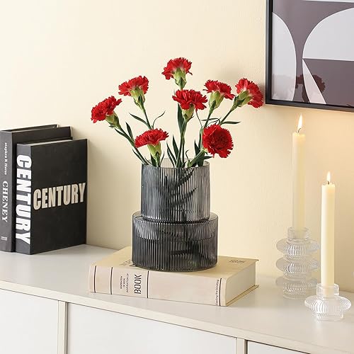 Miniatura 4 de Jarrón de vidrio transparente, jarrón negro acanalado, florero de vidrio estriado, florero moderno, jarrón de vidrio acanalado para sala de estar,