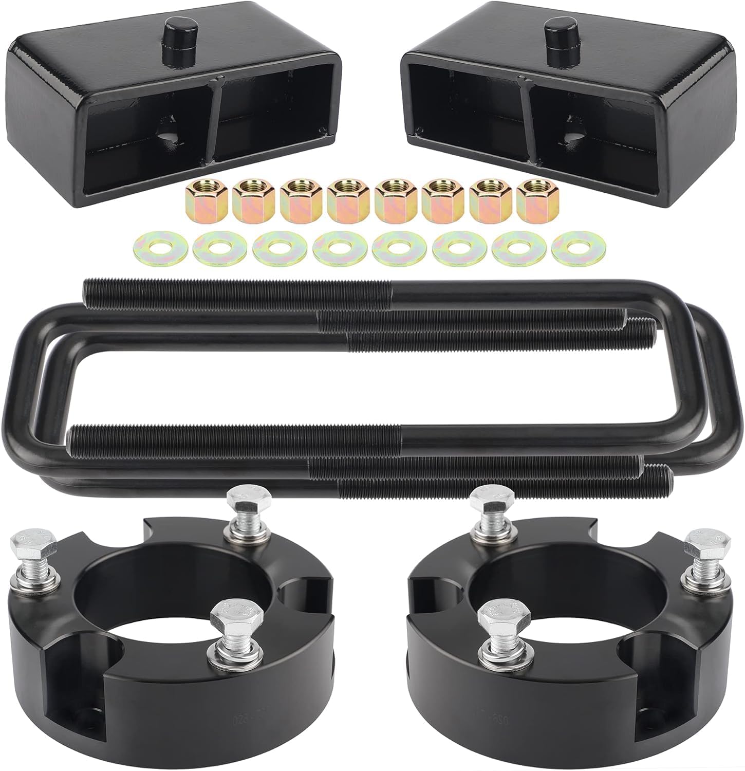 FLYCLE Leveling Lift Kits for 2005-2023 Tacoma 2WD 4WD, 3'' Front Struct Spacers + 2'' Rear Leveling Lift Blocks Kit with Extended Square U-Bolts for Tacoma