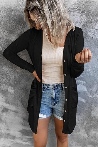 Miniatura 2 de MEROKEETY Cárdigan ligero de manga larga con botones y bolsillos para mujer