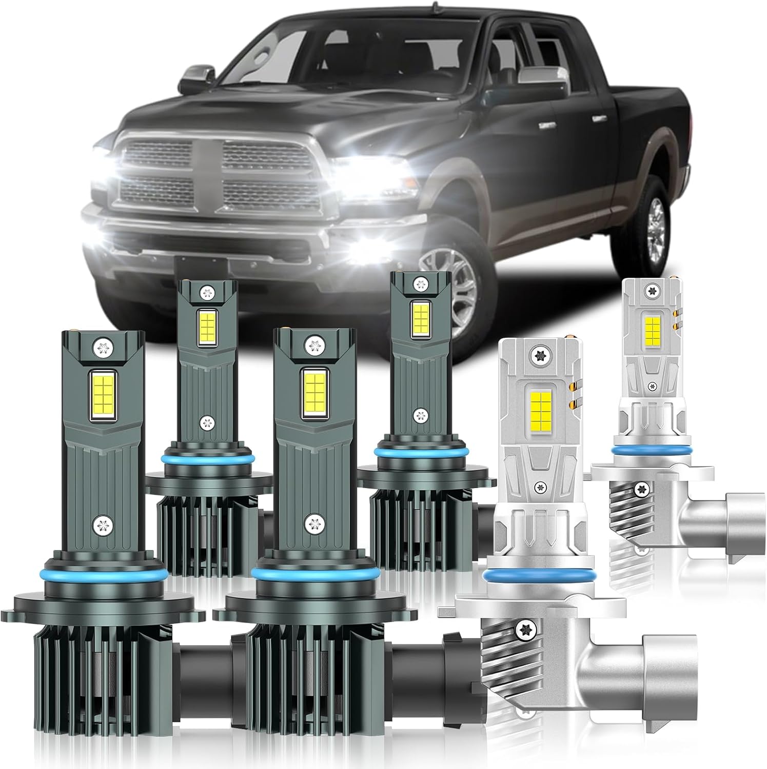 Compatible with Dodge Ram 1500 2500 3500 2016-2018(with Projector Version) Fog Bulbs, High&Low Beam Fog Light Bulbs Combo, 800% Super Bright 6000K Cool White, Plug and Play, Pack of 6