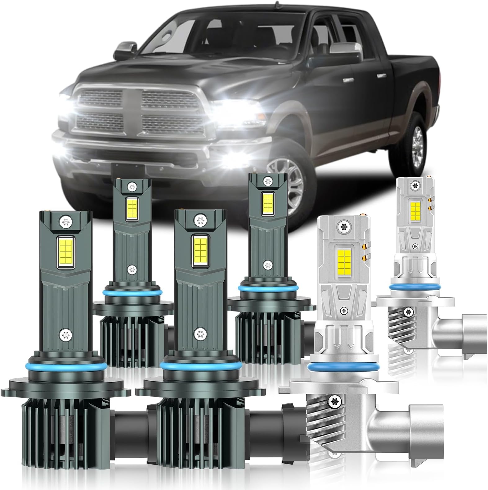 Compatible with Dodge Ram 1500 2500 3500 2016-2018(with Projector Version) Fog Bulbs, High&Low Beam Fog Light Bulbs Combo, 800% Super Bright 6000K Cool White, Plug and Play, Pack of 6