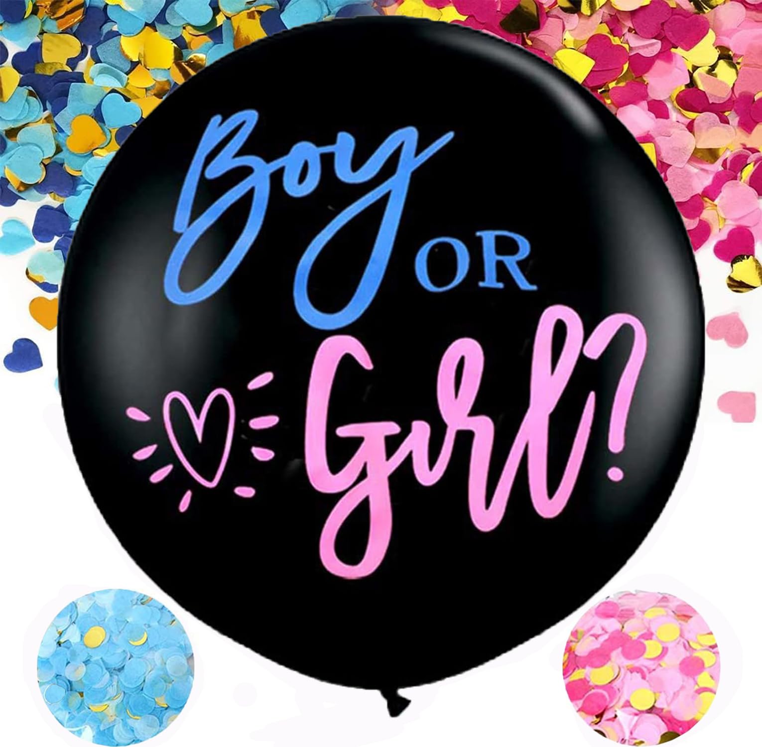 Gender Reveal Ballon XXL, 36 Zoll Geschlecht Verkünden Balloon Boy or Girl Luftballon mit Rosa Blau Konfetti Geschlechter Offenbaren Groß Latexballon Dekoration Baby Shower Party (schwarz)