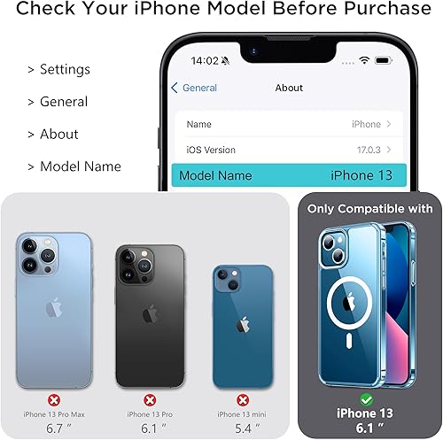Miniatura 2 de Funda magnética para iPhone 13, compatible con MagSafe, no amarillea, transparente, protección contra caídas de grado militar, antideslizante,