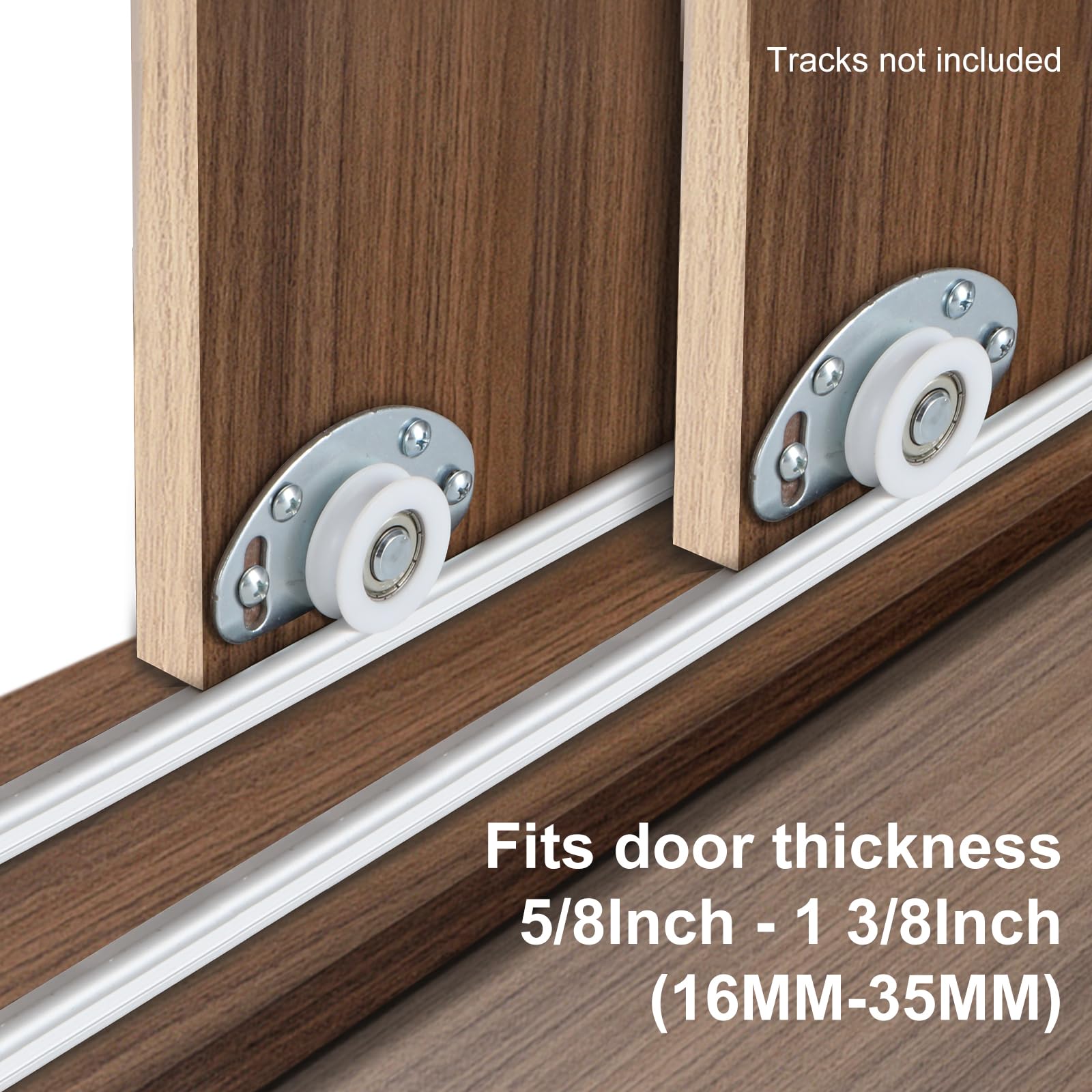 Sliding Closet Door Hardware Kit, 4 Pack Bottom Rollers & 4 Pack Top Brackets, Ball Bearing Wheels - Image 4
