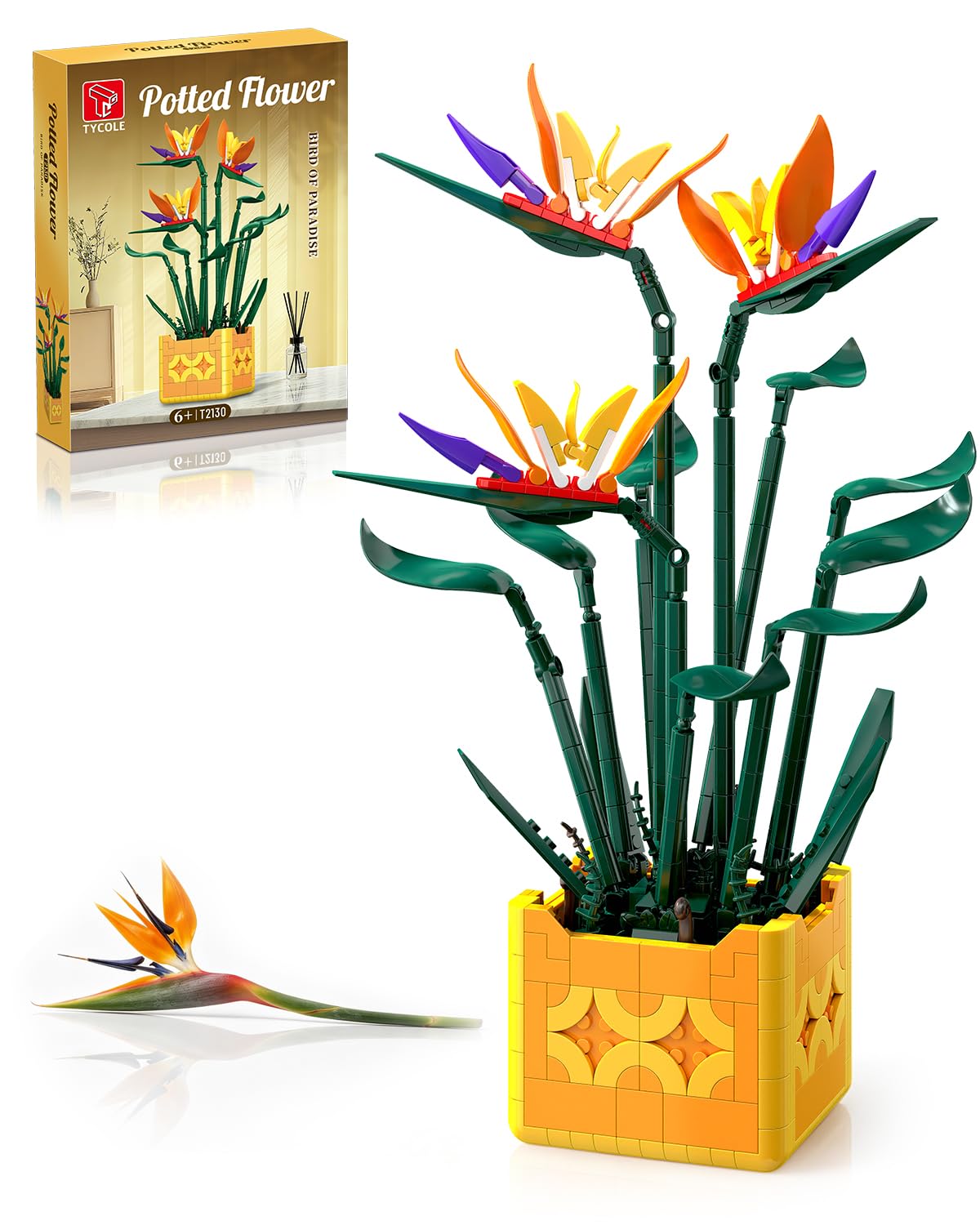 TYCOLE Bird of Paradise Building Toys 596 Pcs Artificial Flowers Botanicals Building Blocks for Adults Children & Women Plant Gifts for Birthday Mother's Day Home Decoration