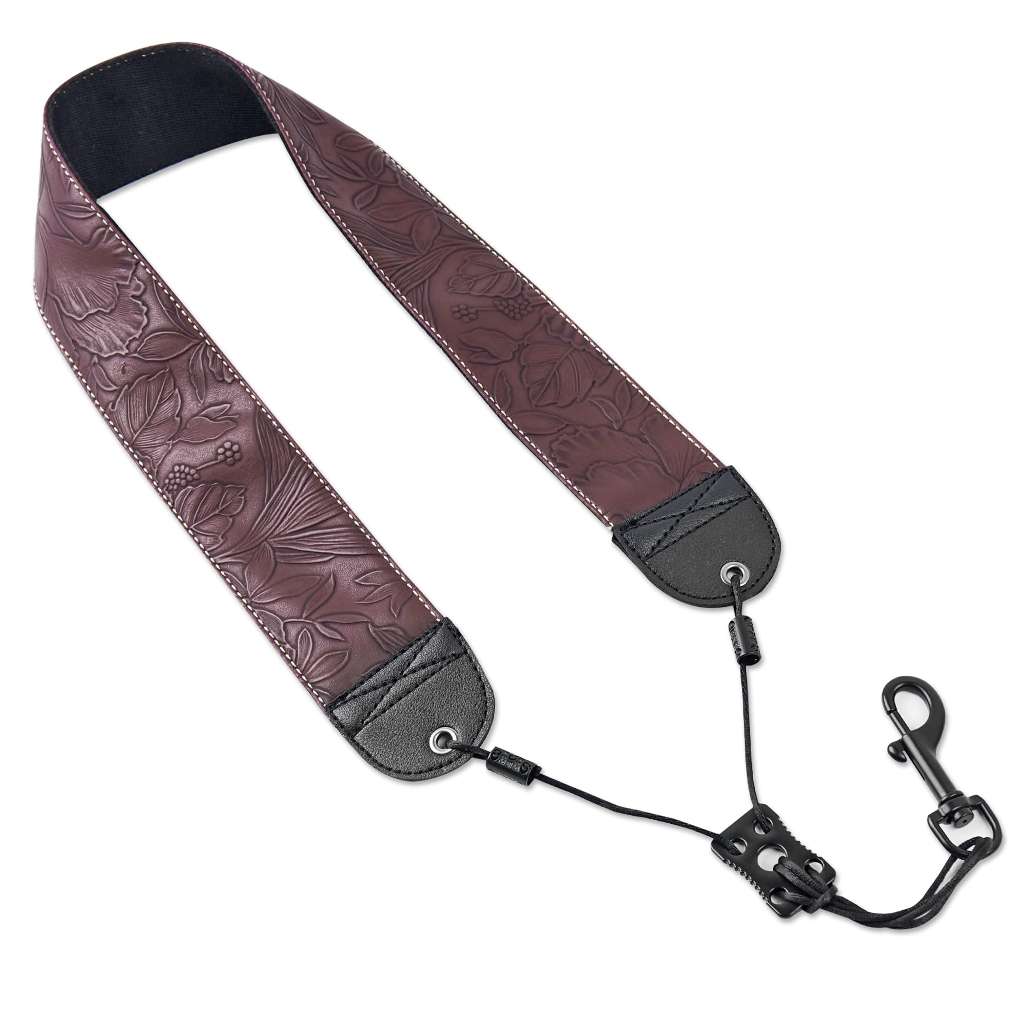 Czzmy 1-Carved Brown Saxophone Neck Strap,Alto Tenor Bari Soprano Sax Neck Harness,Musical Instruments Accessories Parts(1-Carved Brown)