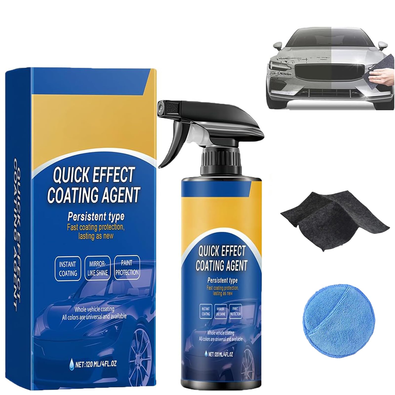 Spray Nano-revêtement Pour Voiture - Protection Haute Brillance, Anti-rayures, Anti-UV (kit éponge + Serviette Inclus)