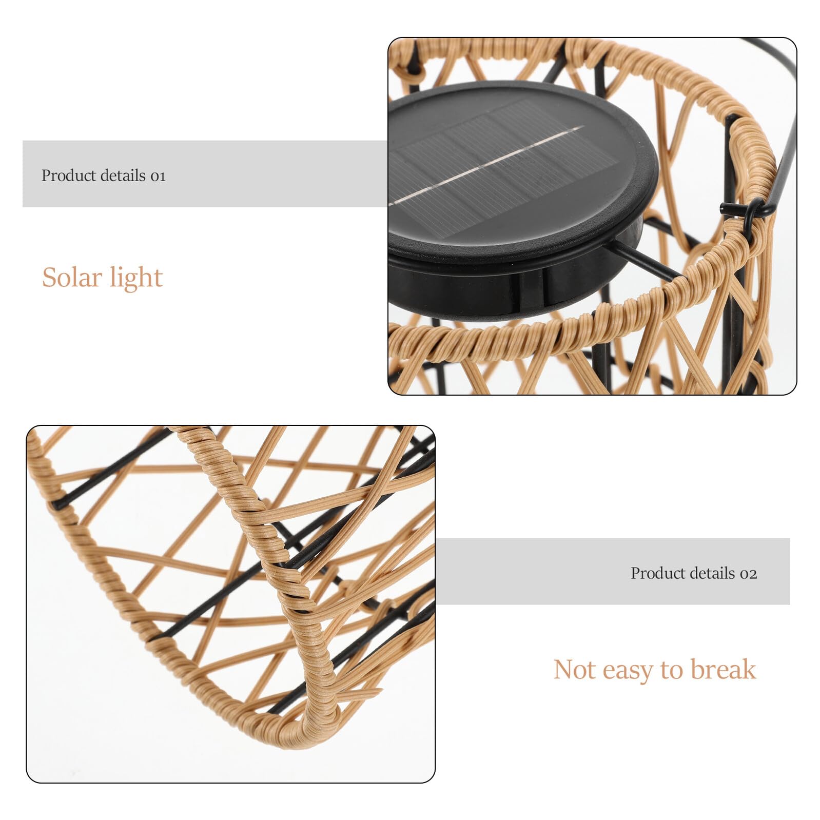 Lanterna Solare da Esterno in Ferro e Rattan Nero Manico