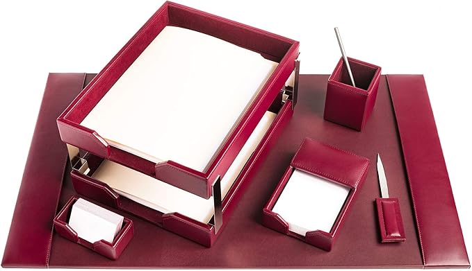DACASSO Escritorio de cuero Bonded - Tapete de lujo y organizador (Burdeos, 8 piezas) miniatura 6
