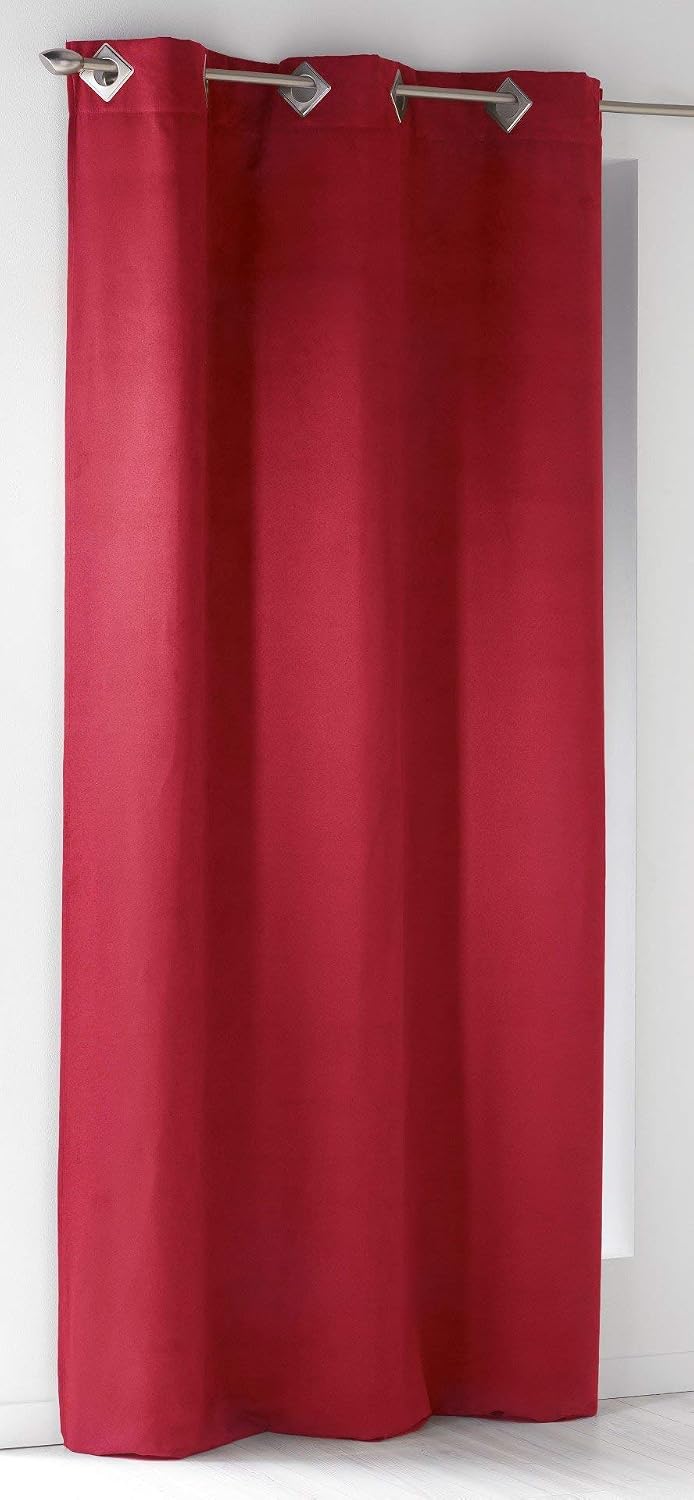 Evideco SUE1604366 Solid Window Curtain Panel Grommet Suedine 55W x95L Red