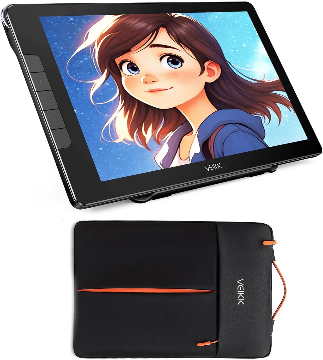 VEIKK Studio 16 Drawing Tablet with Screen with Sleeve Bag 15.6 inch Full-Laminated Screen with 16K Levels Battery Free Pen