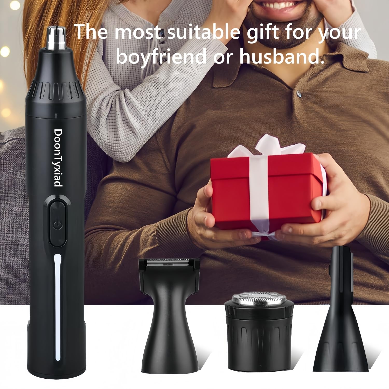 Tondeuse rechargeable 4 en 1 professionnelle indolore pour poils des sourcils et du visage pour homme et femme, moteur puissant et lames à double tranchant pour une coupe plus lisse Noir 4 en 1