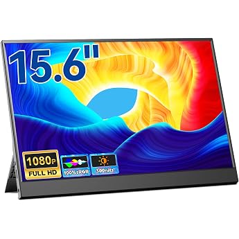 Mobile Monitor, 15.6 inches, Mobile Display, Portable Monitor, FHD1080P, IPS LCD Panel, Non-Glossy Screen, Thin, Lightweight, Protective Cover Included, Type-C Mini, HDMI, PS4, XBOX, Switch, PC, Mac