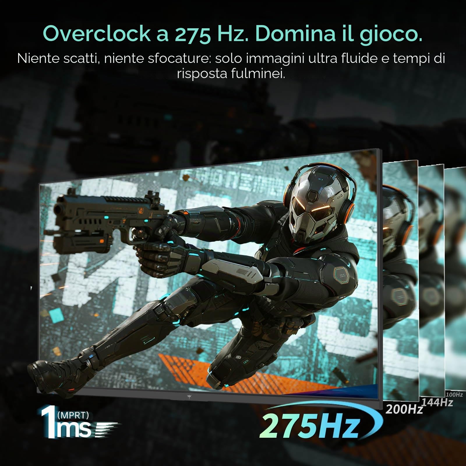 KTC Gaming Monitor 27 Pollici, 275Hz 240Hz, QHD Monitor, Fast IPS, 1ms, 2K QHD 2560 x 1440P Schermo PC, Freesync & G-sync, 100% sRGB, HDR400, Luce blu bassa, VESA 100x100, DP1.4/HDMI 2.0, H27E8
