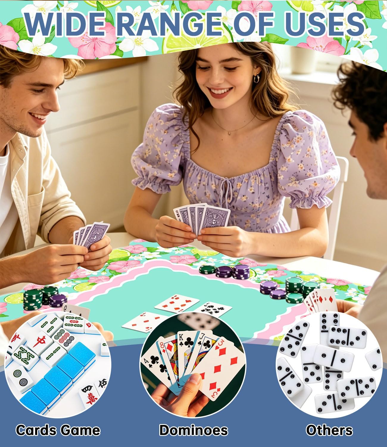 22 inch Mini Mahjong Mat for Travel Set, Lemon Mahjong Game Mat, Anti Slip Noise Reduction Rubber Backing, Domino & Tile Game Mahjong Accessories Gifts , Foldable Surface & Carry Bag(Pink)