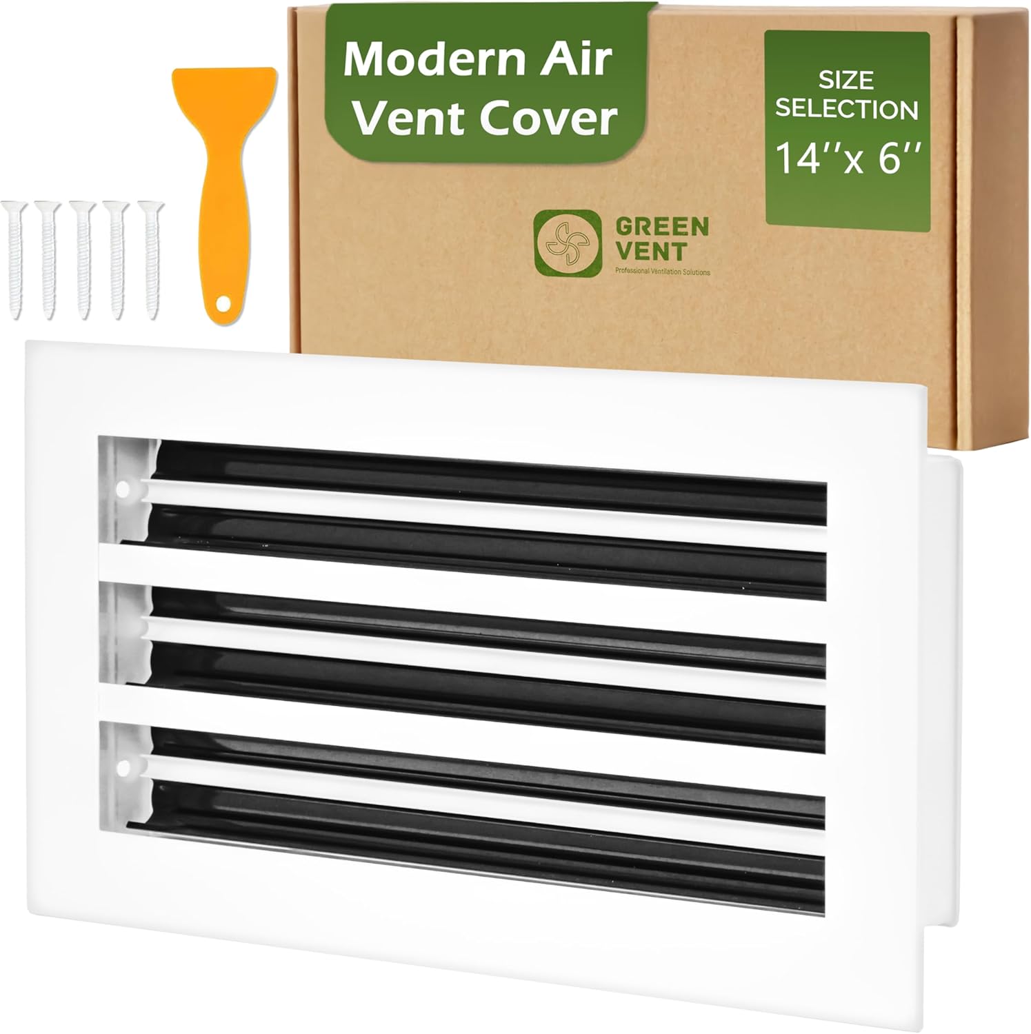 Modern Air Vent Cover 14x6 (Duct Opening) - Decorative White Aluminum Linear Slot Diffuser for Wall, Ceiling, Floor Register - Quiet Operation HVAC Grille for Home with Adjustable Airflow