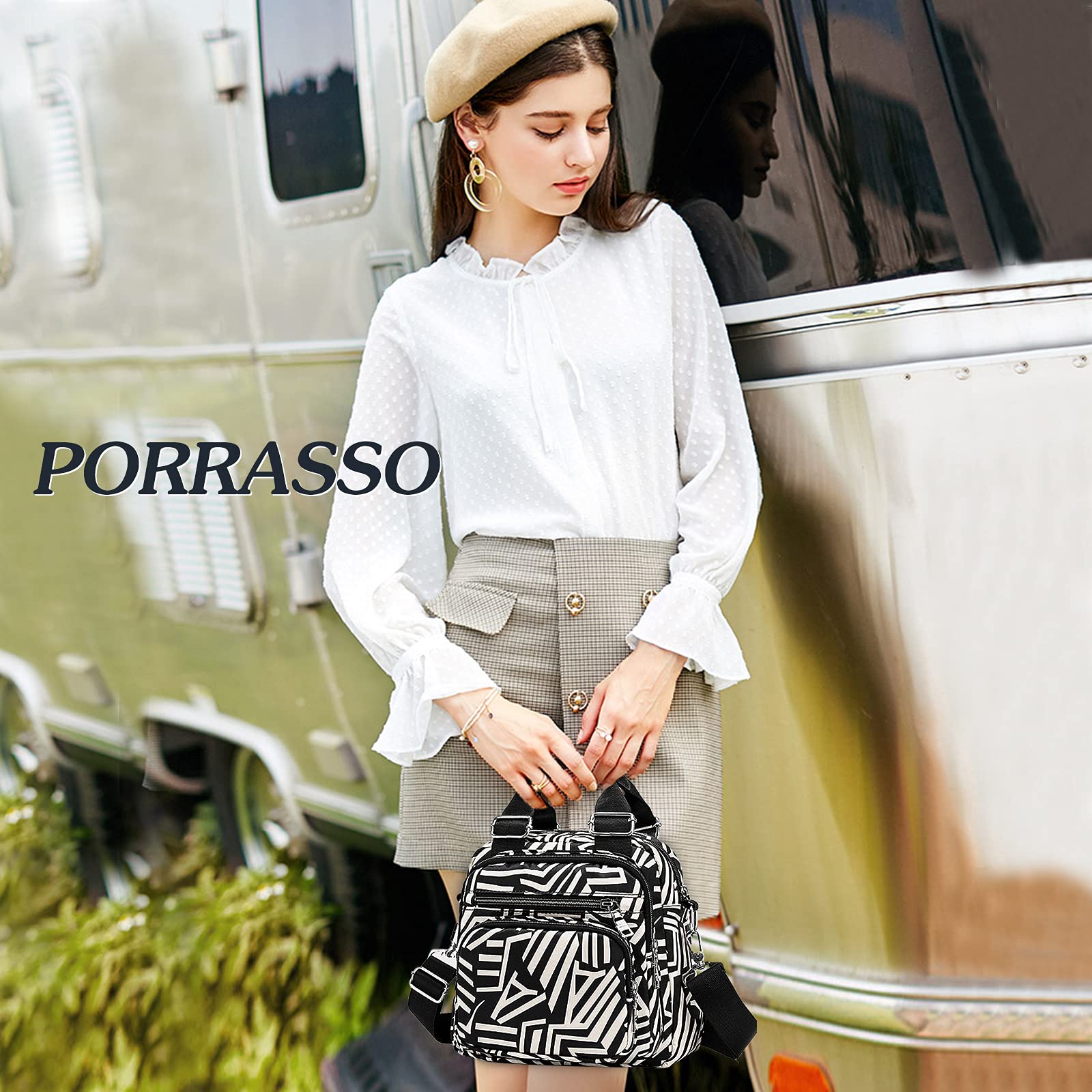 Bolso Bandolera de Mujer Mochila Pequeña Casual Bolso de Hombro Multibolsillos Nylon Bolsos Cruzados Daypack para Trabajo Viaje Uso Diario