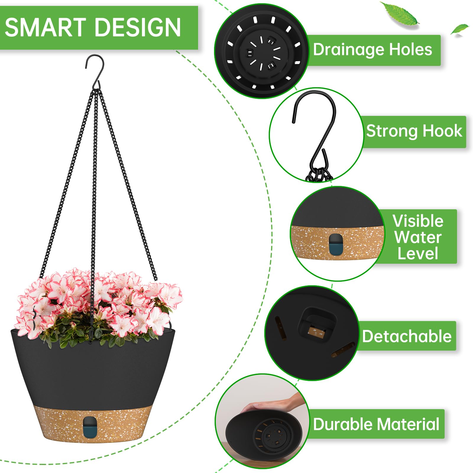 ZMTECH Maceta Colgante de 20 cm Maceta Colgante de 8 Pulgadas con Agujeros de Drenaje Plato para Plantas De Jardín de Casa de Interior Exterior (Gris Oscuro, Juego De 2)