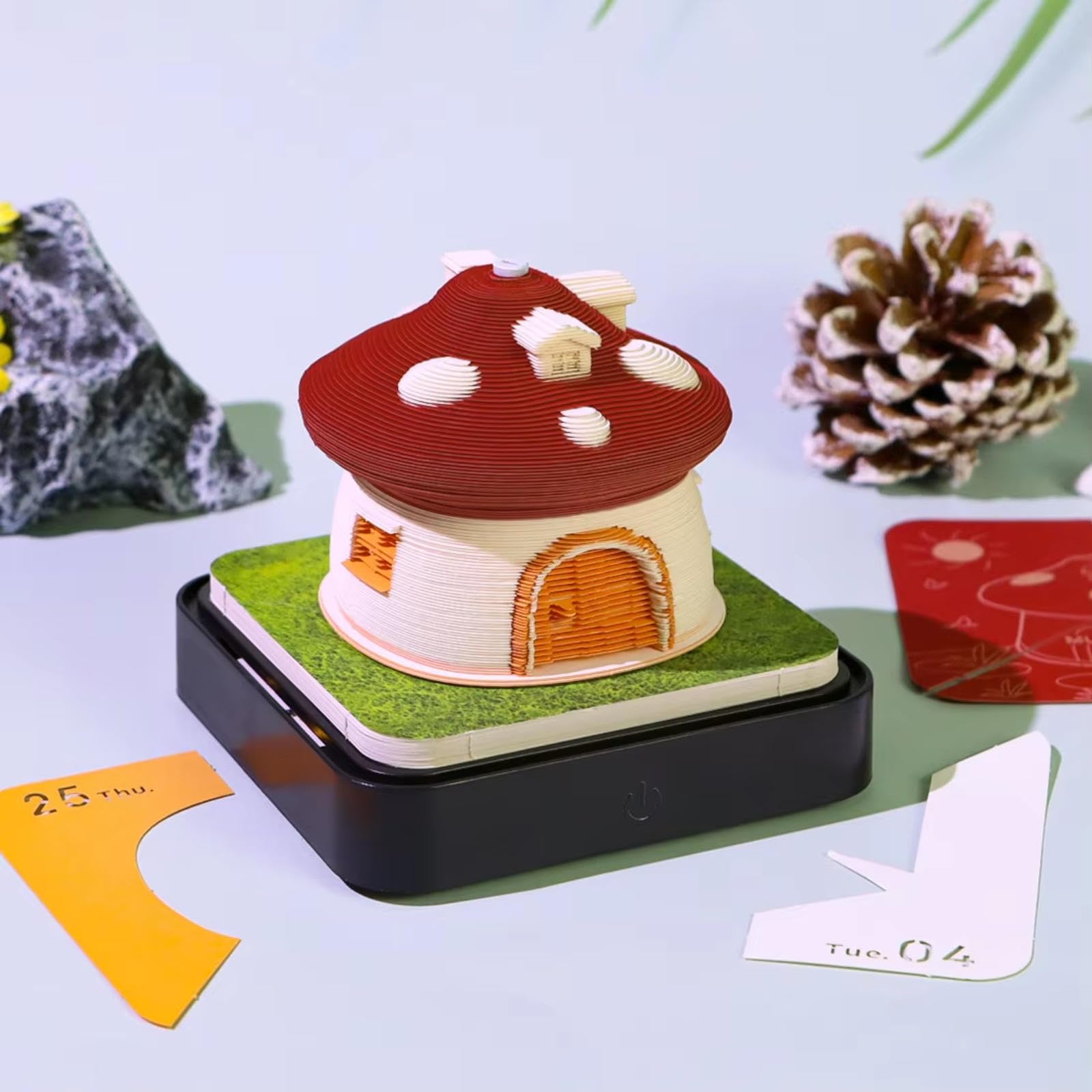 3D-Tischkalender 2026, 3D-Kunstkalender, Memo-Block, 2026, 3D-Papier-Skulptur-Kalender, Abreiß-Kalender, Papierschnitz-Notizblock, Zeitmesser-Kalender mit LED-Lichtern, für Schule, Büro, Zuhause