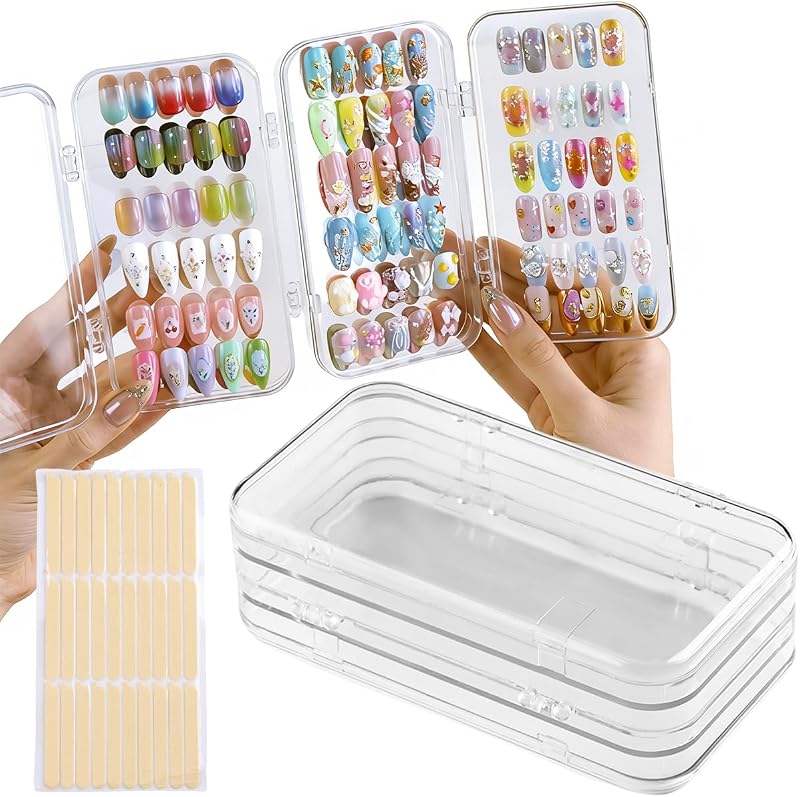 Fcozpjk Organizador Dobrável Transparente para Unhas Postiças, com Fita Adesiva, Pacote com 1