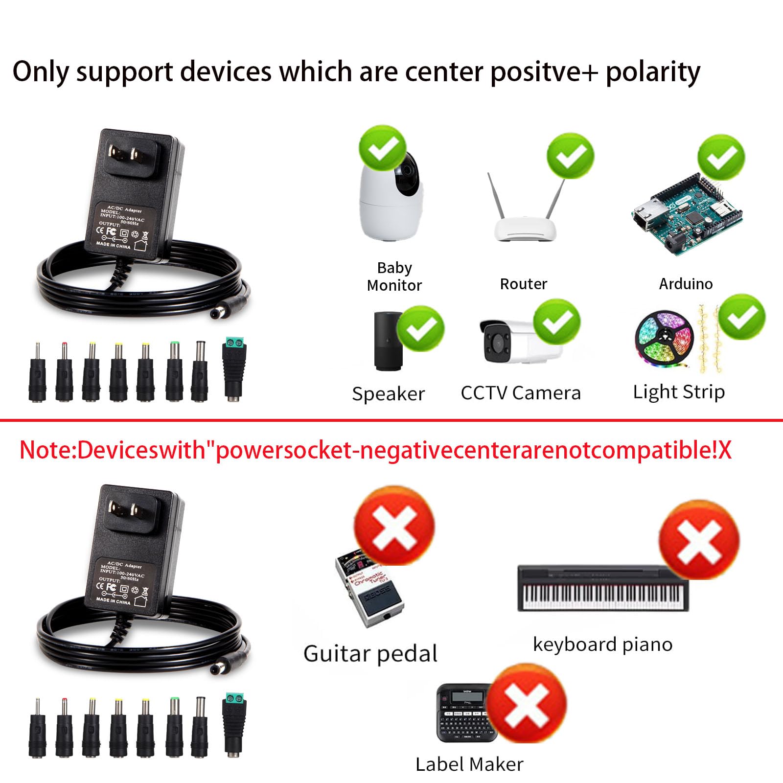 Adaptador De Corriente Universal 9V 1A DC Para Router, Arduino, Altavoz Y Más, Con Centro Positivo