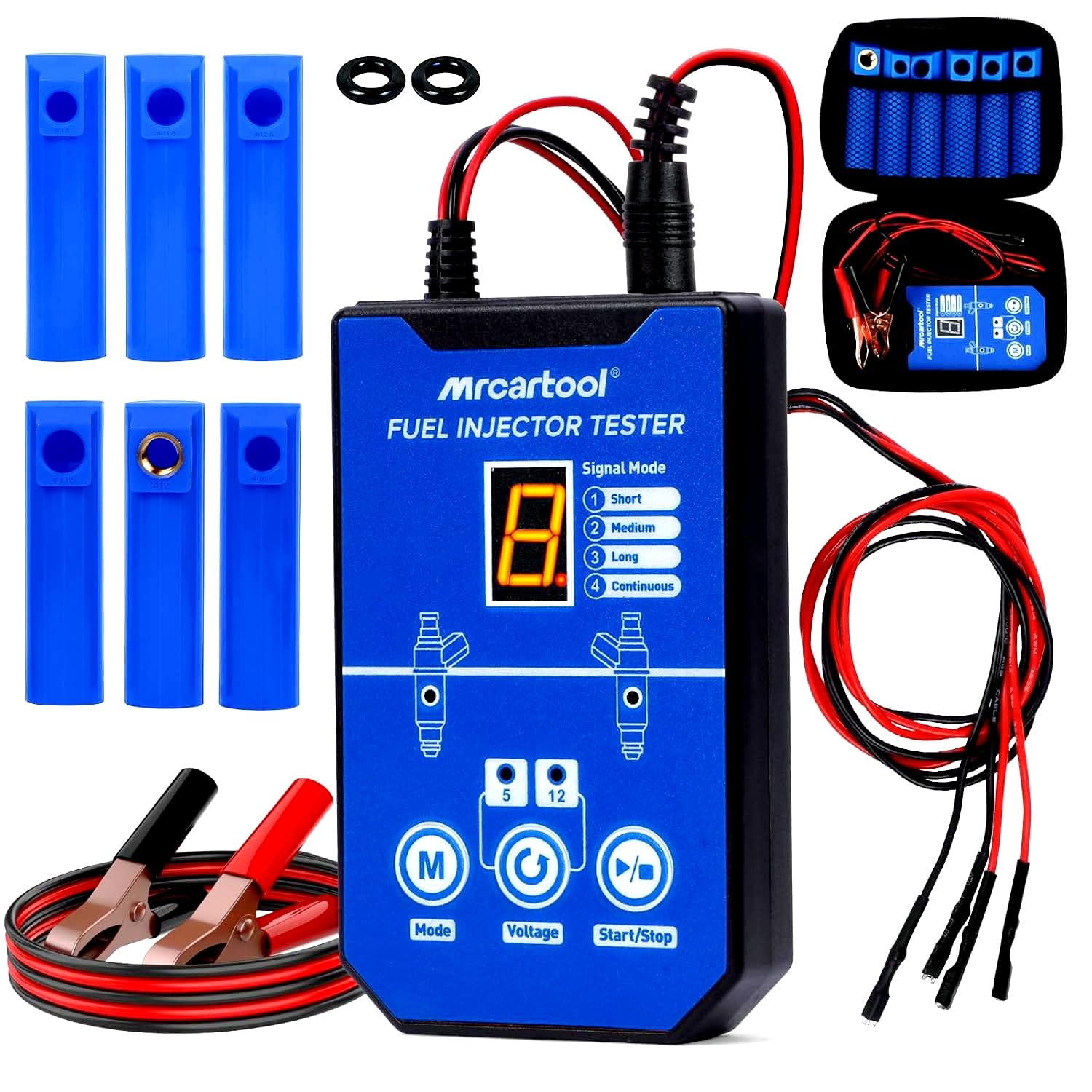 MRCARTOOL - Comprobador de inyectores de combustible para coche, 12 V, con 6 boquillas para inyectores EFI GDI de 5 V, 12 V, 8 modos de impulso, kit de limpieza, doble potencia, cable de 1 m