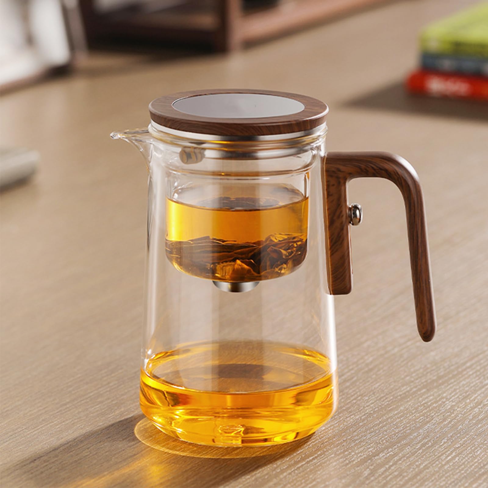 Teiera in Vetro con Infusore Ysislybin, Teiera Magica con Separazione dell'Acqua e Manico in Finta Legno, 800 ml