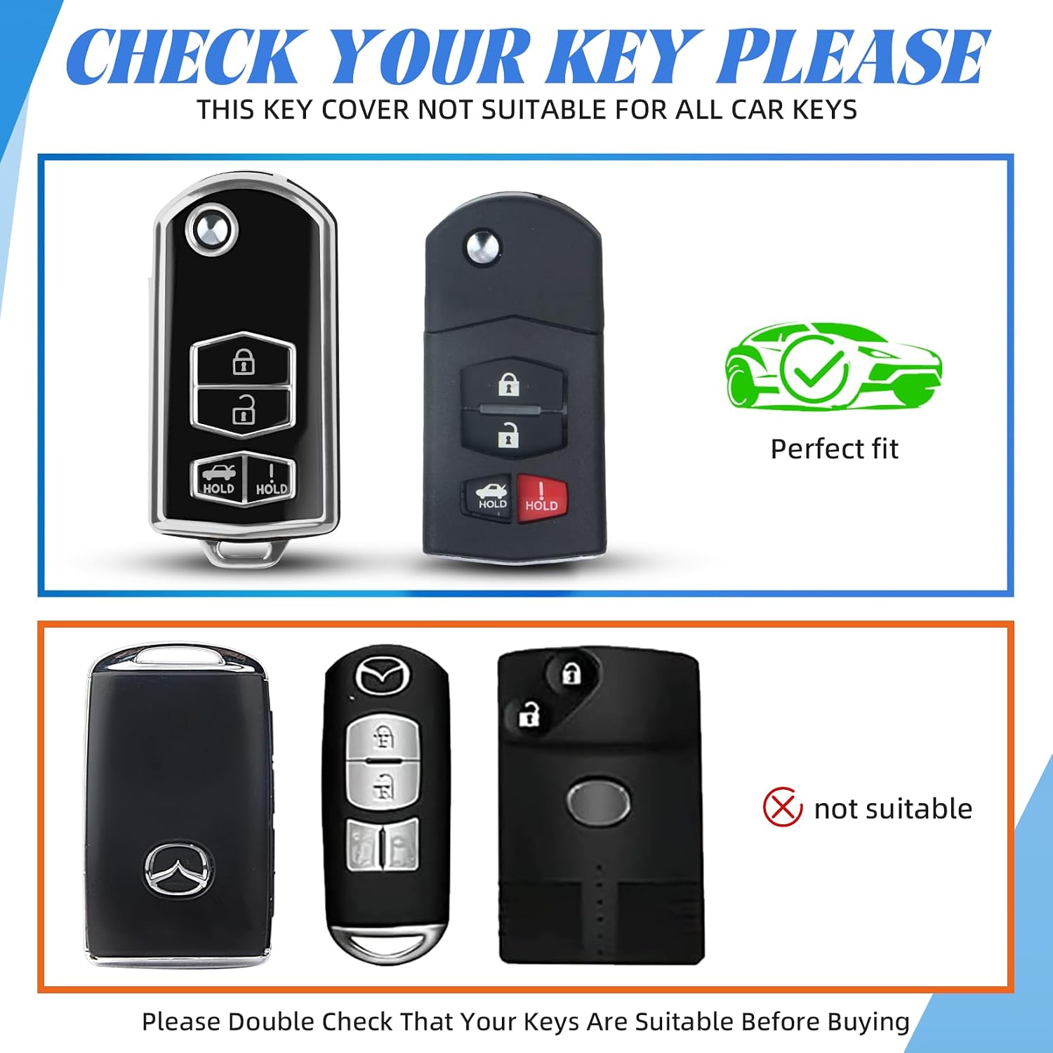MILD EAST for Mazda Key Fob Cover, 4 Buttons Remote Car Key Cover Compatible with Mazda 3 6 8 CX-3 CX-5 CX-7 CX-9 Miata MX-5 RX-8 (Silver-Black)