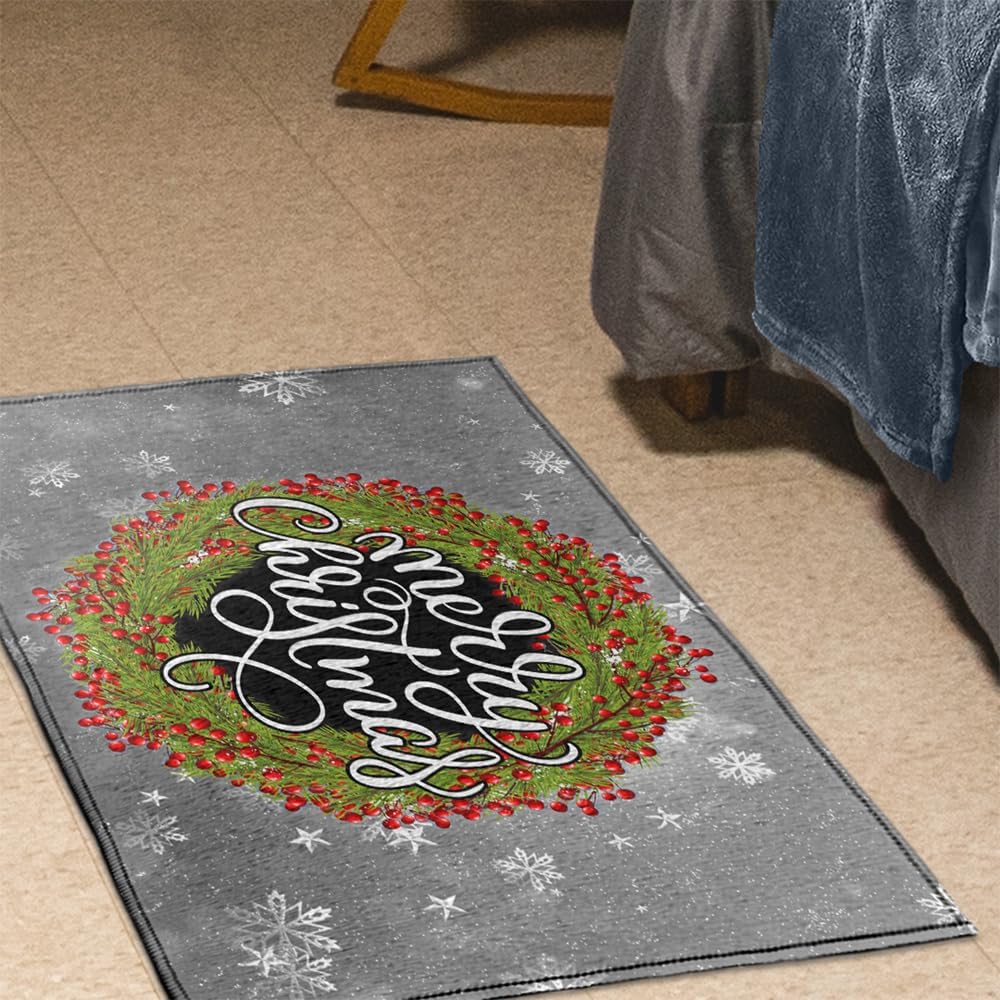 GRAPHICS & MORE Anti-Slip Indoor Doormat, 20” x 31.5” Merry Christmas Wreath, Floor Mat for Inside Entry Way/Back Door Garage Mudroom Home and Office, Low Profile