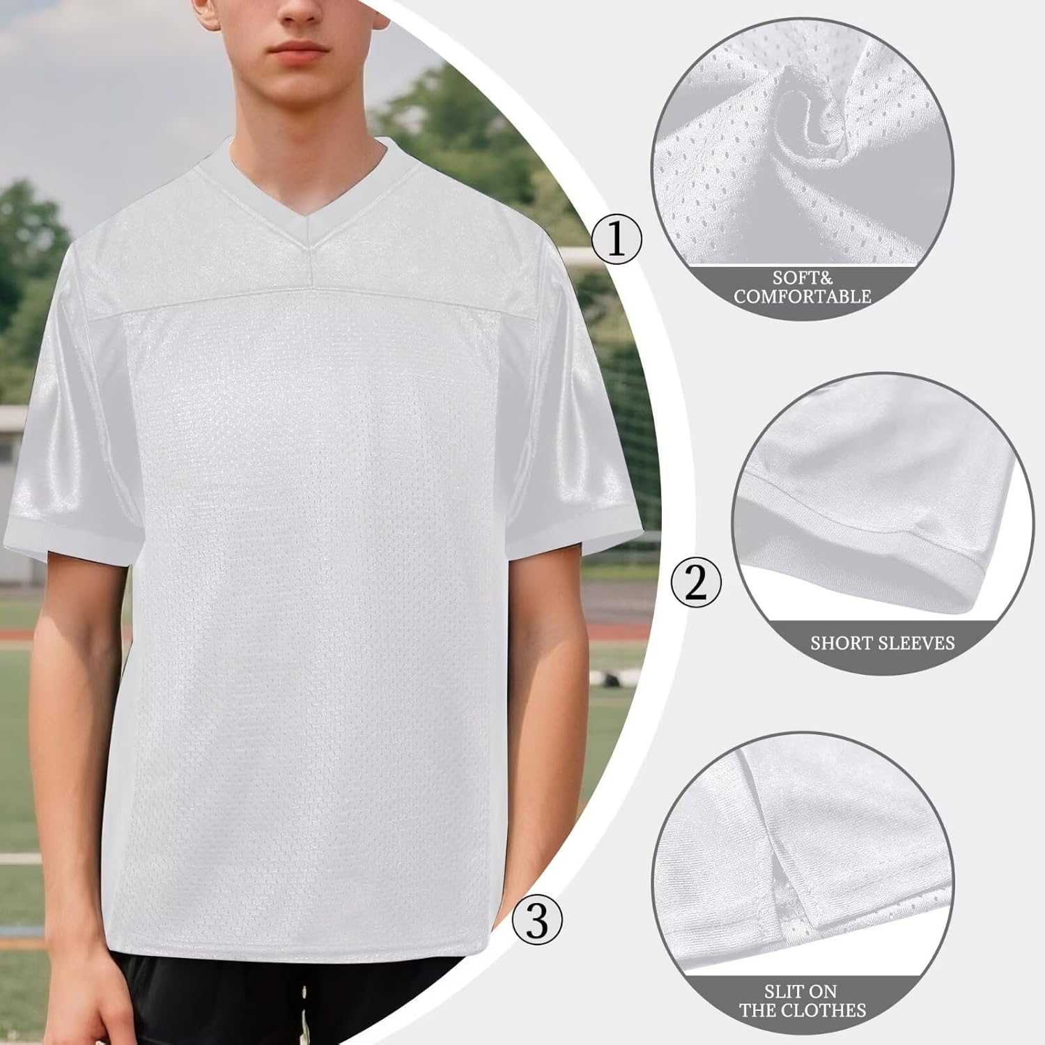 Youth Blank Football Jersey,Kid's Mesh Plain Football Shirt 90s Hip Hop Retro Dry-Fit Soccer Sports Tee for Party - Image 5